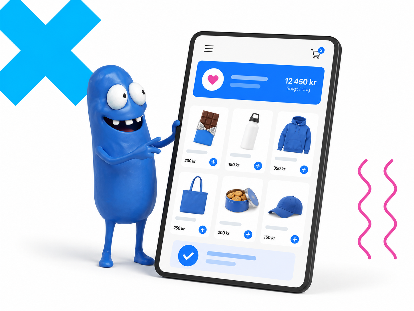 Mobil nettbutikk for digital dugnad med produkter og salgstall